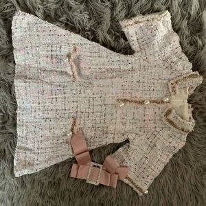 Tweed Dress (pink, cream) with pearls